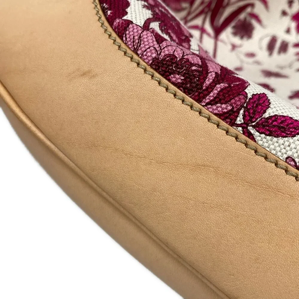 Gucci Flora/Bamboo Handbag 169961 Bordeaux Cream Beige Canvas Leather